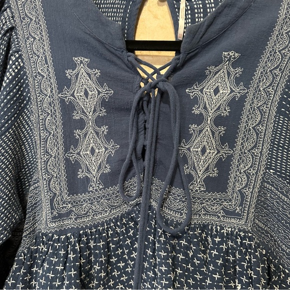 Free People Santorini Lace Up Heavily Embroidered Ruffle Hem Sleeve Crop Top XS - Picture 5 of 13